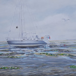 Droogvallend zeiljacht op de Waddenzee