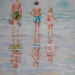 Enfants jouant au bord de la mer (acrylique sur toile, 24x30cm)